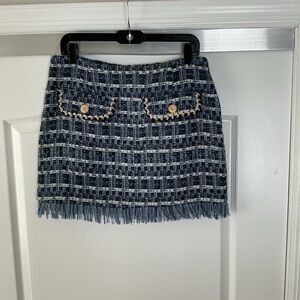 Aqua Navy Tweed Mini Skirt